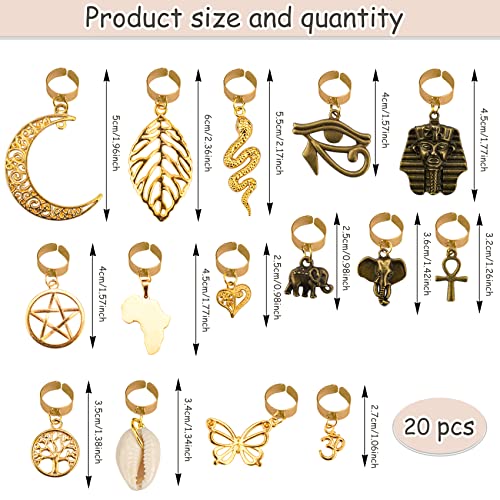 20 Pcs Locs Hair Jewelry Braids Hair Clips Adjustable Hair Cuffs 15 Styles Vintage African Pendant Hair Charms Butterfly Shell Diy Locs Hair Accessories (Bronze And Gold) #TOP1