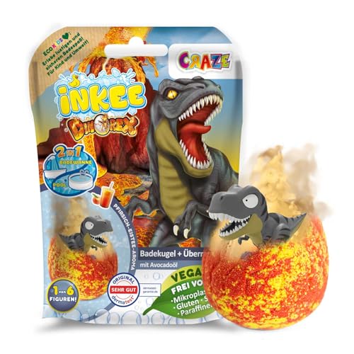 INKEE SURPRISE DINO | Badekugeln Kinder mit Überraschung , Ei-Form Badebombe 100g mit Dinosaurier Figuren , Apple Ice Tea Aroma