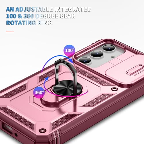 PASNEW for Samsung Galaxy A35 5G Phone Case,360° Rotating Ring Kickstand Case & Slide Camera Cover,Military Grade Heavy Duty Full Body Hard Shell Shockproof Case for A35,6.6 inch,Pink - Thumbnail 4