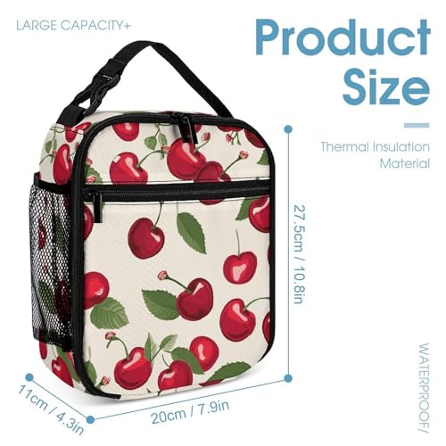 Red Cherry Pattern Backpack Set Lightweight Bag Lunch Box Pencil Bags for Women Men Bookbags 3 in 14