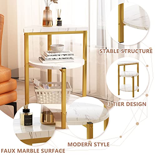 Recaceik Round End, Faux Marble Nightstand, 3-Tier Side Storage Shelf Modern Accent Sofa Coffee Table Small Bookshelf, Display Rack For Bedroom, Living Room, Office, White #TOP5