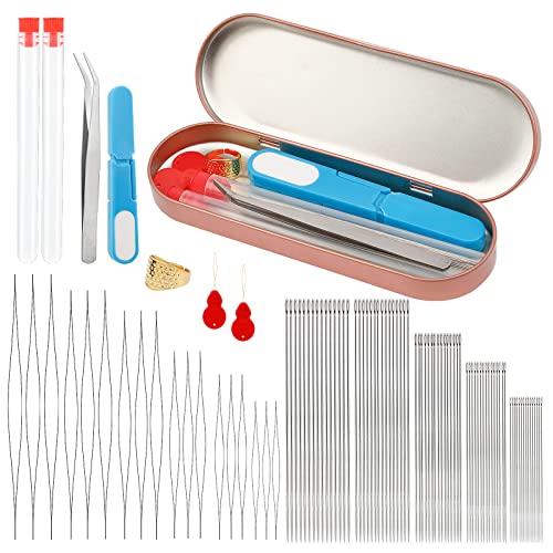 100 Pcs Beading Needles Set,75 Pcs Long Straight Beading Thread Needles 18 Pcs Big Eye Beading Needles with Threader, Needle Bottle, Yarn Scissors,Tweezers for Bracelets and Jewelry Making
