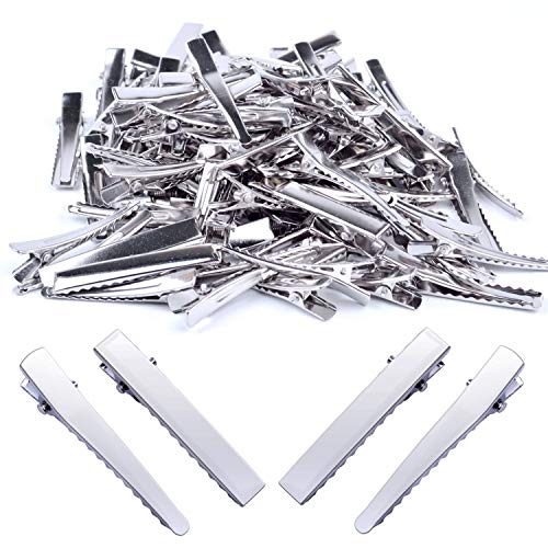 BronaGrand 100 piezas Pinzas de Pelo estilo Cocodrilo plateadas de 4.5 cm con dientes para proyectos de artes y manualidades, secado colgado de ropa, organización de documentos y cuidado del cabello miniatura 1