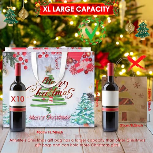 AhfuLife 10 PCS Extra Large Christmas Gift Bags, 15.7'' x 14.2''x 5.9'', Christmas Tote Bags with Handles, Reusable Non-woven Shopping Bag for New Year, Xmas's Party Supplies Decorations by AhfuLife - Image 2