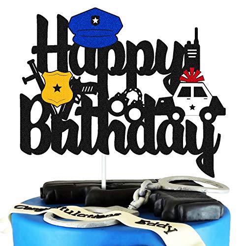Joyeux anniversaire police décoration noire à paillettes de gâteau