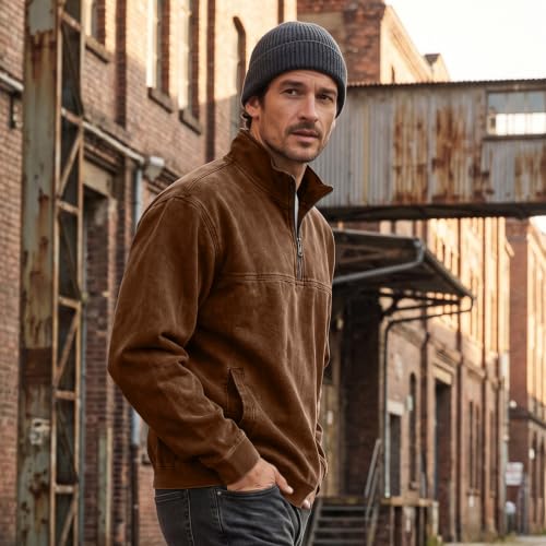 Men's Denim Shirt Washed Retro Quarter Zip Pullover Top with Pockets - image 4