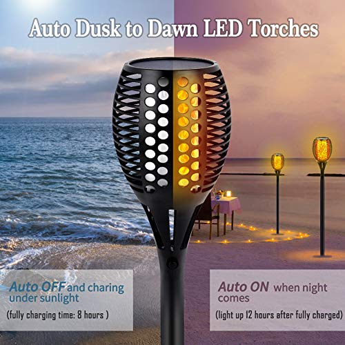 CINOTON Outdoor Solar Lights Upgraded 43", Waterproof Solar Torch Light with Flickering Flames Outdoor Landscape Decoration Lighting Dusk to Dawn Solar Tiki Light for Patio Driveway (4 Packs)