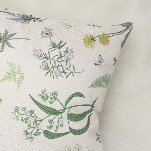 COZZSNUGE Garten Blumen Kissenbezüge 45 x 45 cm, Grüne Pflanzen Wildblumen Bauernhaus Polyester Dekorative Kissenhülle Zierkissenbezüge für Sofa Zuhause Garten Outdoor 4er Set