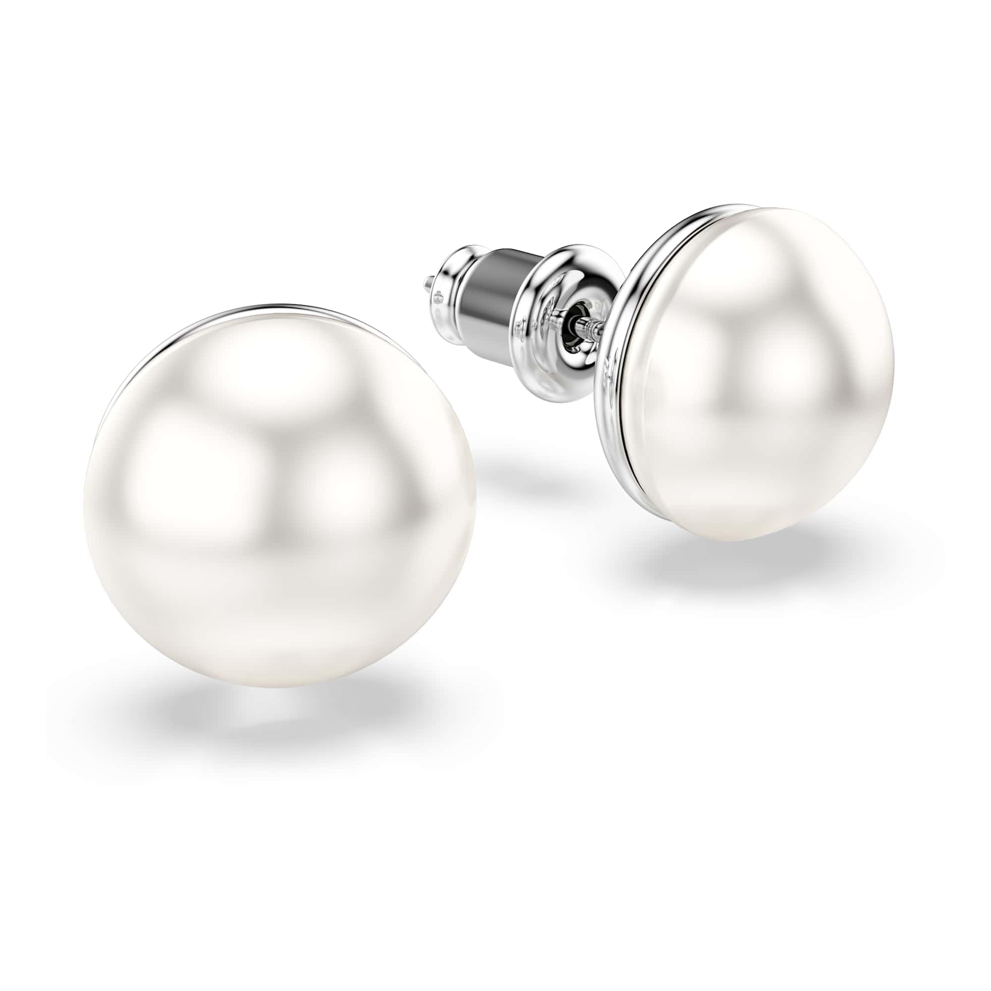 Swarovski Pendientes de botón Matrix, Perla de cristal, Blancos, Baño de rodio