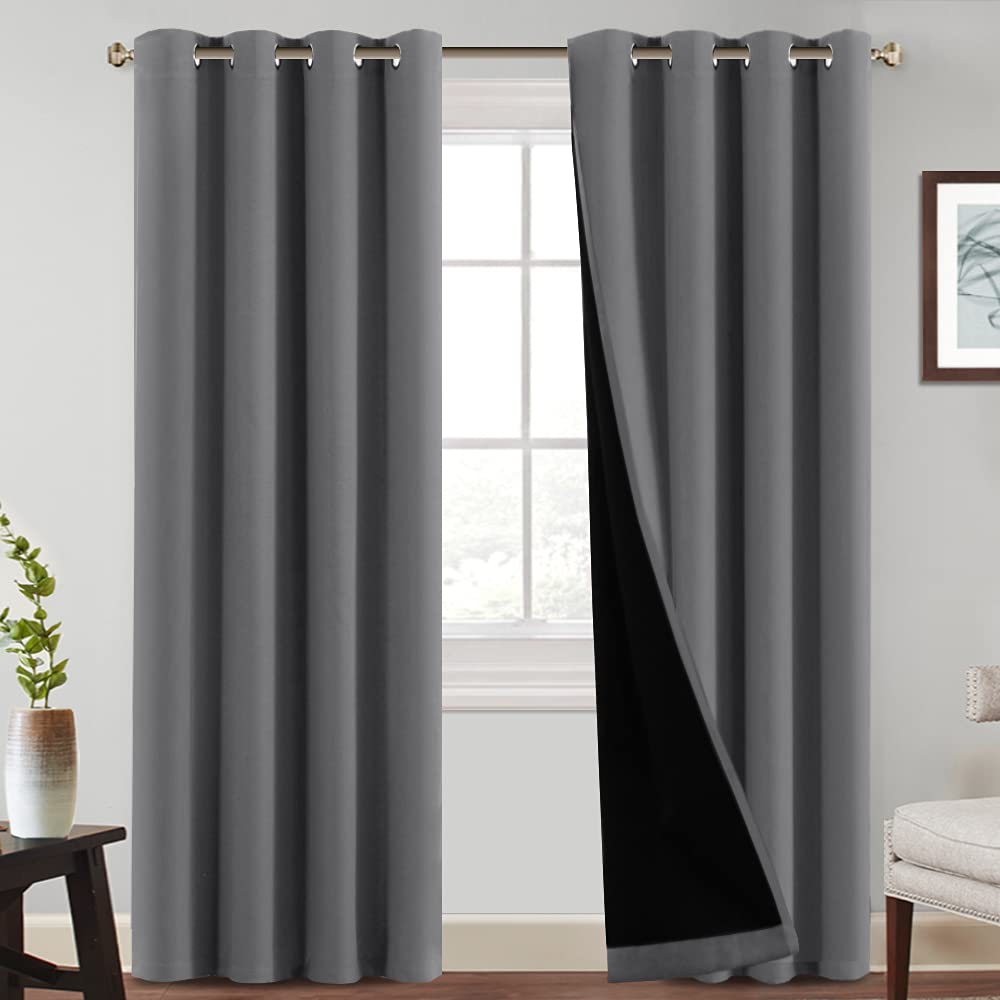 PrinceDeco 100% Blackout Curtains Thermal Insulated Solid Grommet Blackout Drapes, Window Treatment Solid Blackout Panels/Drapes for Nursery & Infant