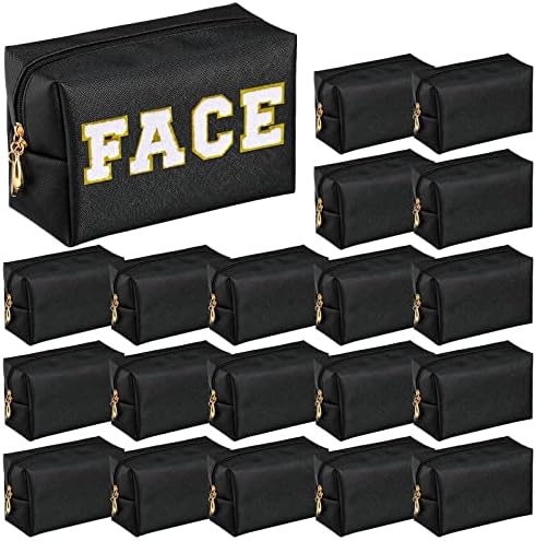 Cunno 20 Pcs Preppy Makeup Bag PU Leather Cosmetic Bag Makeup Pouch Cosmetic Pouch with Zipper Waterproof Make Up Toiletry Bag Beauty Organizer for Women Girl Travel Gift (Black)