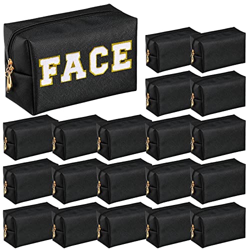 Cunno 20 Pcs Preppy Makeup Bag Pu Leather Cosmetic Bag Makeup Pouch Cosmetic Pouch With Zipper Waterproof Make Up Toiletry Bag Beauty Organizer For Women Girl Travel Gift (Black) #TOP4