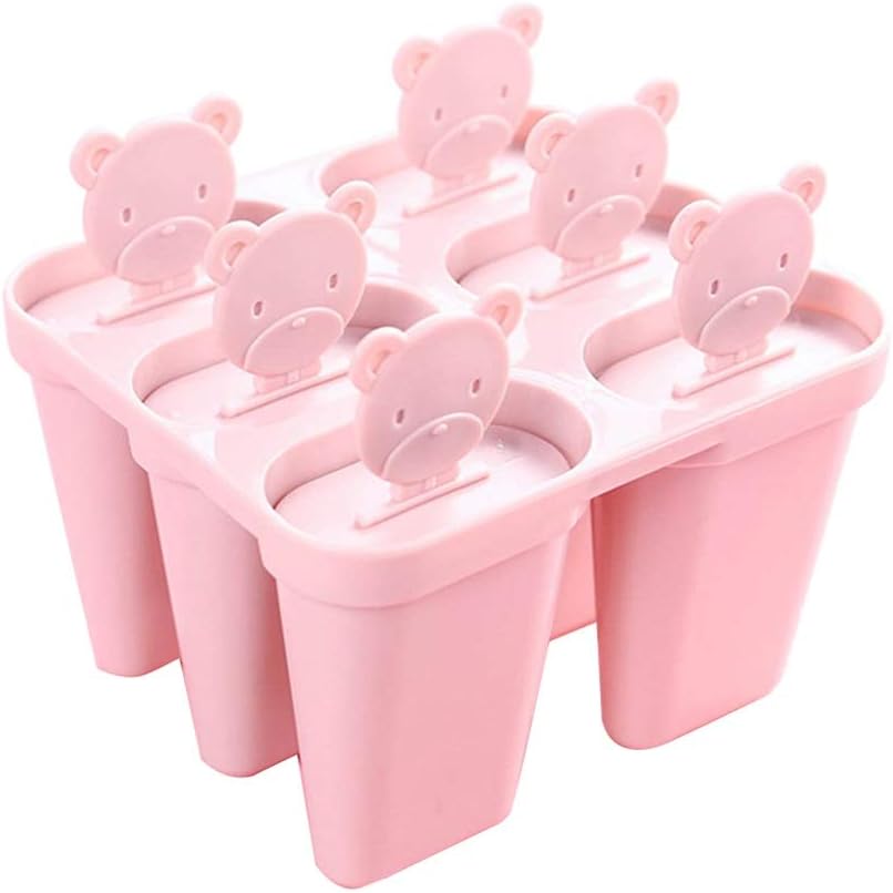 6 Cavity Ice Popsicle Makers Ice Lolly Molds Fashion Cute Bear Plastic Molds (Color : A)