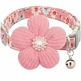 Kleines Hundehalsband mit Blume, 1 Hundehalsband mit Blume, Cat Collar, Verstellbar Süße Hundehalsband mit Diamantblume mit Glöckchen, Haustierdekorationen, für Kleine Hunde und Kätzchen (Rosa)