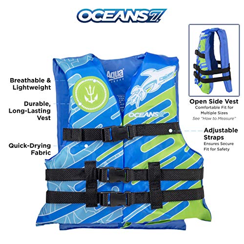Image of Aqua Oceans 7 Life Jacket for Kids - US Coast Guard Approved Life Vest for Infant, Child & Youth Boys and Girls, Open-Side PFD for Boating, Swimming & Water Sports