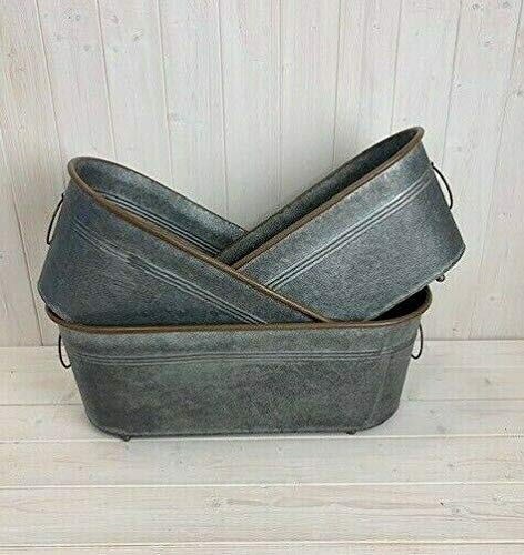 Annibells Large Galvanised Metal Oval Trough Planters with Copper Edges (Set of 3)
