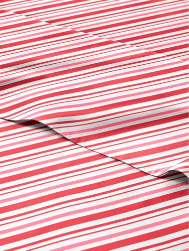 King Candy Cane Stripe Sheet Set - Holiday Xmas Pattern Bedding Set - Deep Pockets - Snug Fit - 4PC - Wrinkle Free & Easy Care - Comfy Festive Winter - Holiday Sheets for Women, Men, Kids & Teens