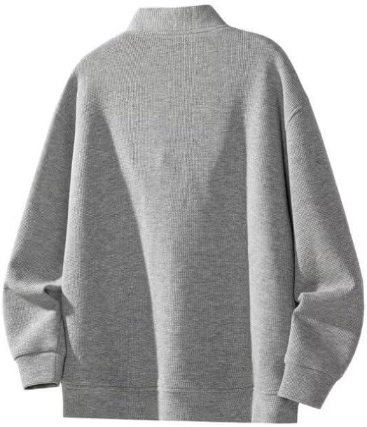 Mens V Neck Fleece Lined Button Front Cardigan Sweater Waffle Knit Thick Warm Lazy Style Winter Outerwear