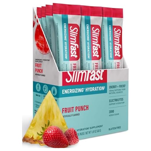 Hydration Packets, SlimFast Intermittent Fasting Electrolytes, Energy Powder Drink Mix, Caffeine from Natural Sources- Fruit Punch (12 Count)