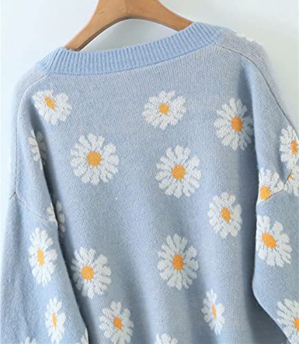 Image of Women's Long Sleeve Cardigan Sweater,Cute Y2K Top Knit Colorful Patterned V Neck Button Outwear S~XL