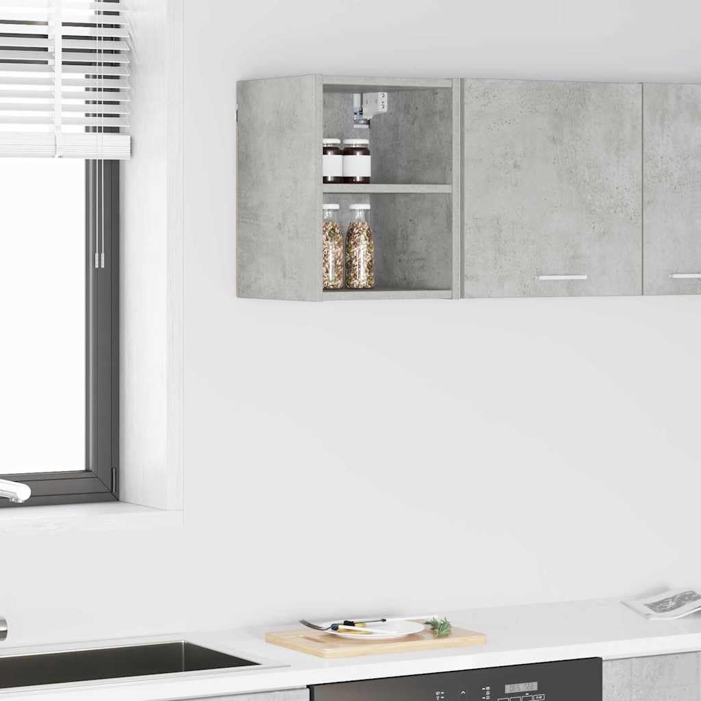 Armoire suspendue gris béton 30cm pour cuisine et micro-ondes