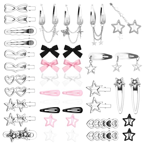 Fingertip WD 42Pcs Y2k Pink Hair Clips Set Kawaii Hair Love Star Cross...
