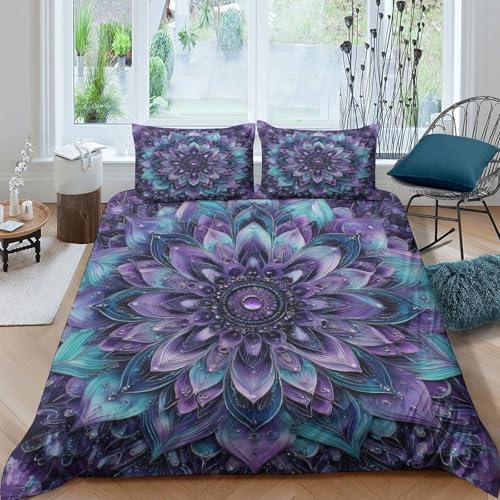Parure de Lit de Luxe Mandala Violet 3D, Housse de Couette Microfine Grand Lit