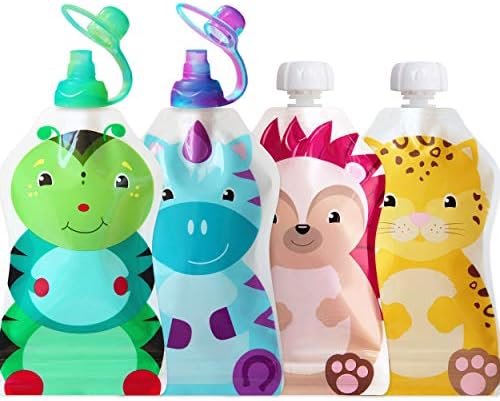 ChooMee Reusable Baby Food Pouch Starter Set, SnakPack | 4 CT, 5 oz | Includes SoftSip Pouch Tops, 2CT, Green Purple