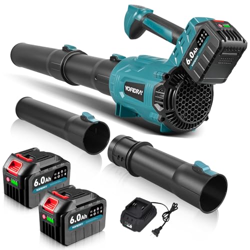 Yofidra Soffiatore per Foglie Senza Fili, 400 km/h, Motore Spazzole 25000 RPM, 6 Velocità, 2 Batterie e Caricatore, Soffiatore a Batteria per Giardino, Foglie, Polvere e Neve