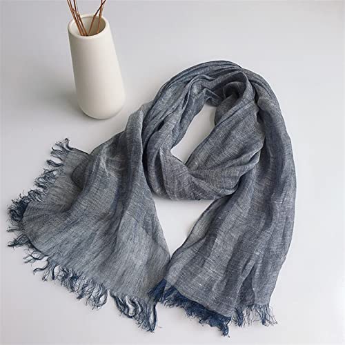 Pure Color Linen Infinity Scarf for Women & Men Lightweight Unisex Bib All-Match Shawl Neck Warmer, 52x190cm (Color : Retro Blue, Size : 52x190cm)3