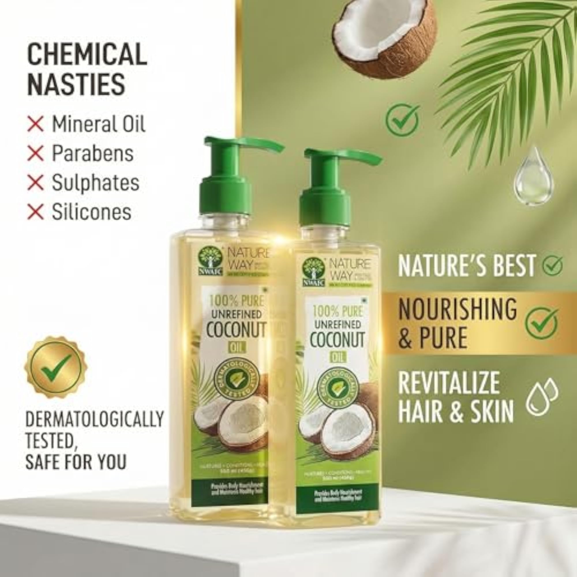 Natureway Unrefined Cold Pressed Coconut Oil, 1L Pack of 2
