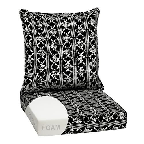 Image of Arden Outdoor Foam Deep Seat Cushion Set, 24 in x 24 in, Weather-Proof, Rain-Proof, Fade Resistant Patio Cushion, Bottom and Back Cushion for Chair, Sofa, and Couch Black Global Stripe