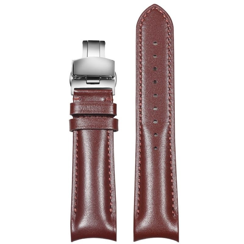 Sangle de montre en cuir marron avec bout incurvé pour boîtier de chronographe