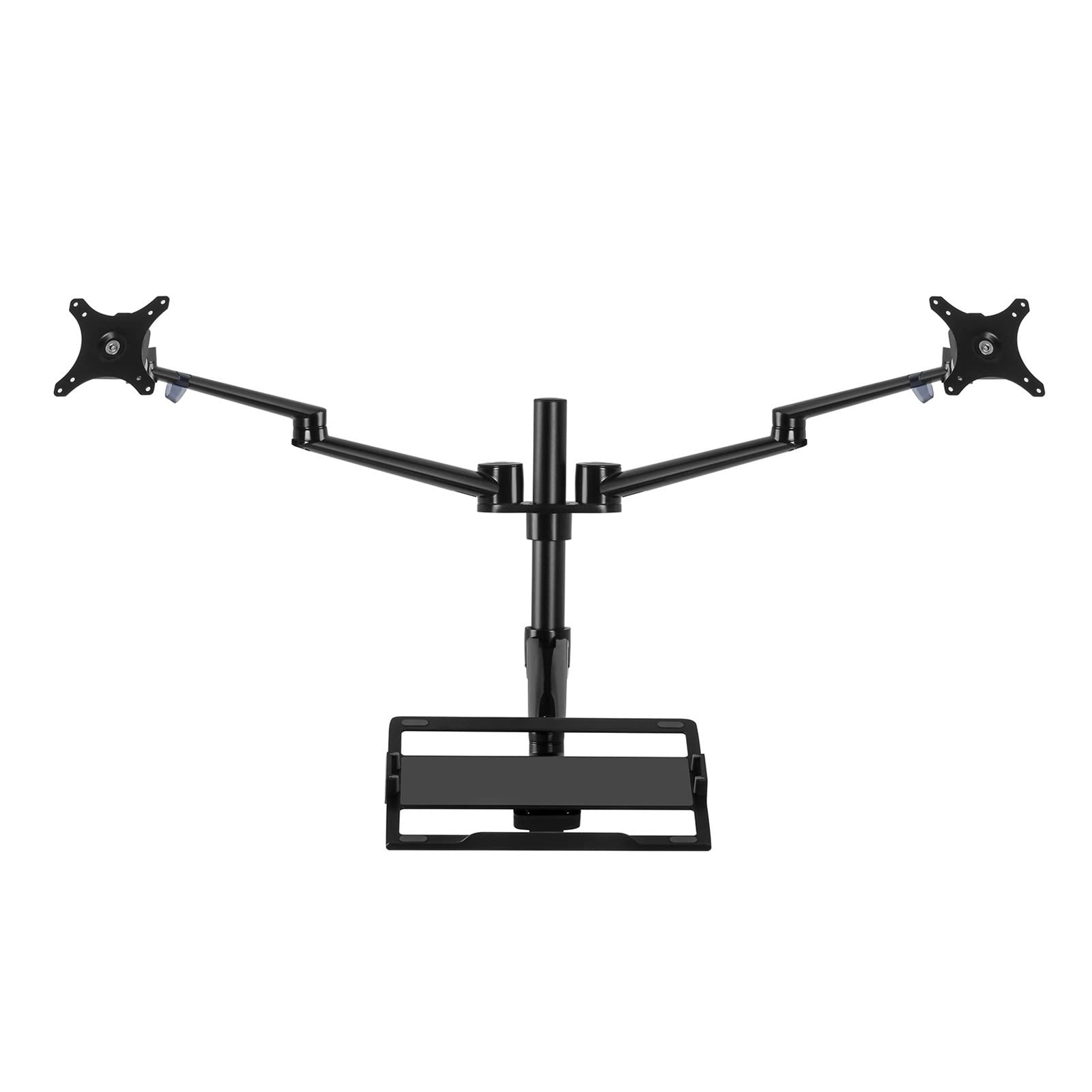 Soporte de Monitor Dual Escritorio 17-32 Pulgadas con Ajuste Altura Aluminio + Soporte for computadora portátil 12-17 Brazo Montaje Triple Movimiento Completo(Silver)