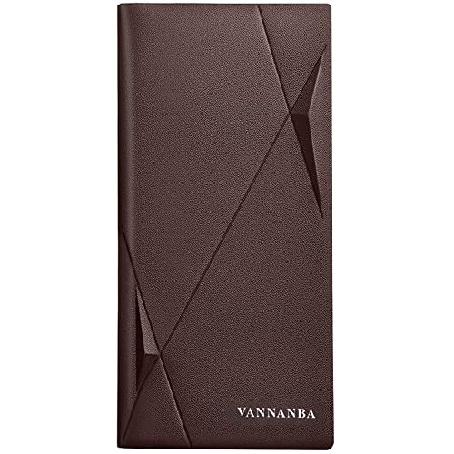 VANNANBA Long Slim Wallet for Men RFID Blocking Leather Checkbook Wallet,Thin Bifold Credit Card Holder with ID Window & Gift Box(Dark Brown)