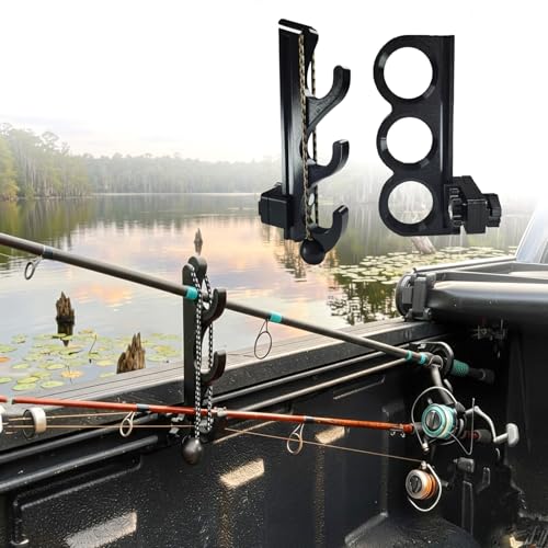Fishing Rod Holder for Toyota Tacoma Bed Rail Fits for Tacoma Tundra Ford Maverick & Most Truck Beds 3-Rod Adjustable Truck Bed Rod Rack Clamp-On Tool-Free Installation