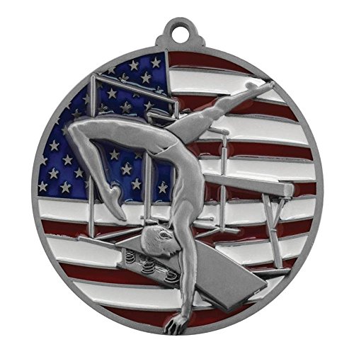 Decade Awards Gymnastics Medal, Patriotic - Gold - 2.75 Inch Wide | Gymnast First Place Medal with Stars and Stripes Neck Ribbon - Thumbnail 4