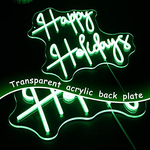 Image of Happy Holiday Neon Sign Dimmable Letter Neon Signs Green Led Neon Light Powered USB for University Dormitory, Room Decoration, Office, Holiday Party