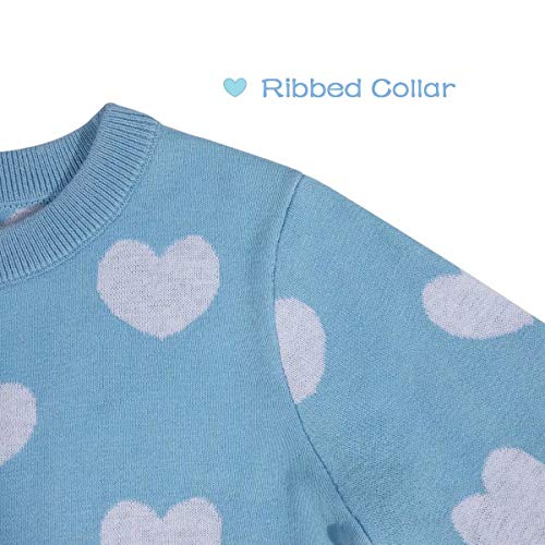 Kid Nation Girls Sweaters Valentines Heart Sweater Toddler Holiday Pullover Crew Neck Long Sleeves Size 5-6 Years Light Blue #TOP5