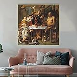  Impressions sur toile Jacob Jordaens, le satyre et le paysan, toile peinture à l\'huile oeuvre esthétique photo affiche mur décor à la maison 70x70 cm sans cadre