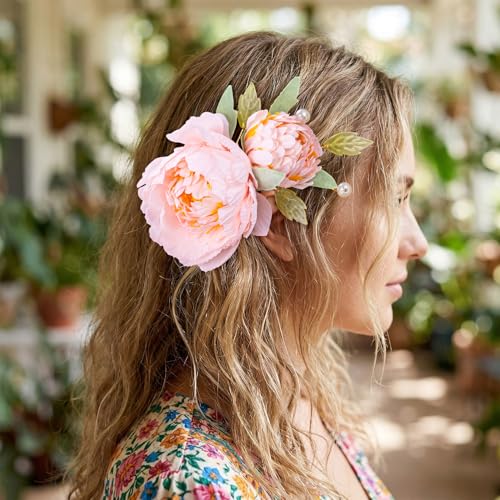Pinza para cabello con flor rosa de tela vintage miniatura 6