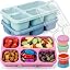 Caperci 5-Pack Lunchable Container Set for Kids & Adults - Reusable Bento Snack Box Containers with 5-Compartment for Food Storage & Meal Prep, Wheat Straw, BPA-Free (Vintage Colors