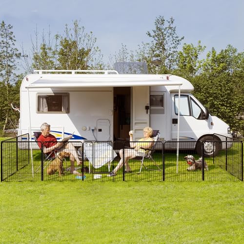 Image of Yaheetech 32 inch H 6-Panel Extra Wide Dog Playpen w /Door for Indoor Outdoor | Heavy Duty Metal Frame, Secure Latch Gate, Tool-Free Assembly, Portable For Yard RV Camping, Ideal For Small & Medium Pets