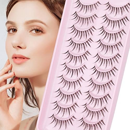 Ruairie Natural Lashes with Clear Band Fluffy Wispy False Lashes Natural Look 10 Pairs Fake Eyelashes Pack