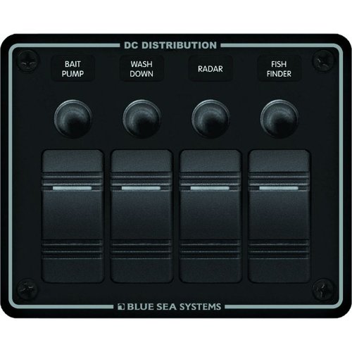 1 - Blue Sea 8372 Water Resistant 4 Position - Black - Horizontal Mount Panel