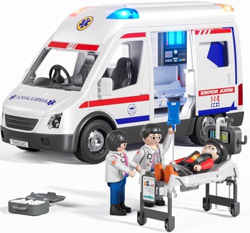Doloowee Krankenwagen Spielzeug für Jungen Kinder 3 4 5 6 7 8 Jahren | Rettungswagen für Kinder, mit Licht und Ton, Einsatzfahrzeug Spielzeug Geschenke für Jungen