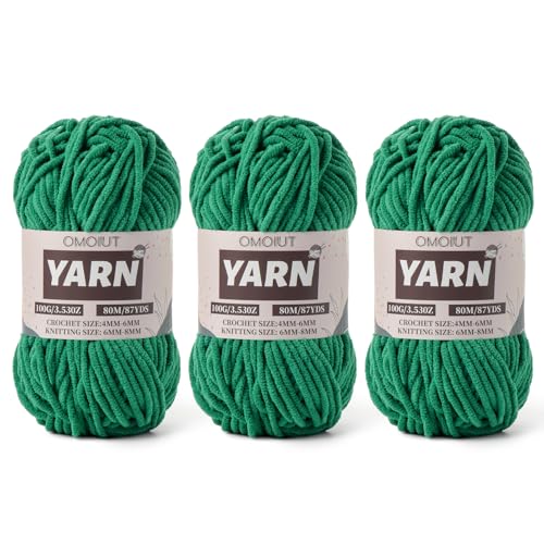 Image of Fluffy Chenille Yarn for Crocheting - Baby Yarn for Crocheting Soft Blanket - 3 Pack of 100g /(87.4yds) Crochet Amigurumi Chunky Yarns - Super Bulky 5 Velvet Yarns (3 Green)