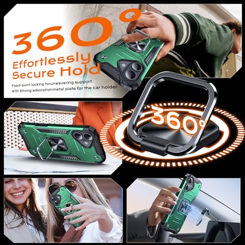 Image of Anqrp Heavy Duty Case for iPhone 16 Case with Enhanced Ring Holder Grip Stand, Military Grade Shockproof Rugged Drop Protective Silicone Hard Slim iPhone 16 Phone Case Cover,Forest Green