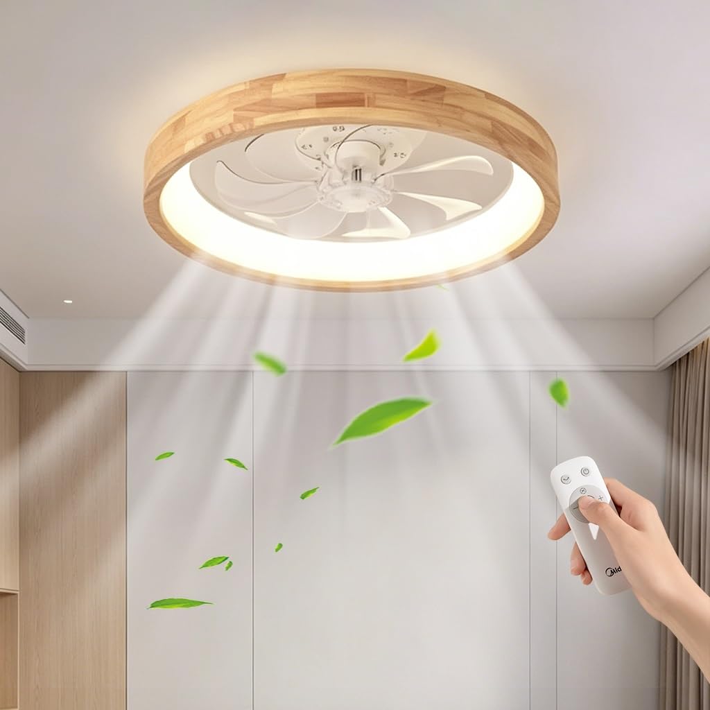 Ventilateur Plafond Lumineux Bois Massif Japonais LED Ventilateur Plafond Avec Lumière 3 Températures Couleur Contrôle Bois Acrylique Chambre Salon Salle À Manger Café Hôtel(Solid wood)