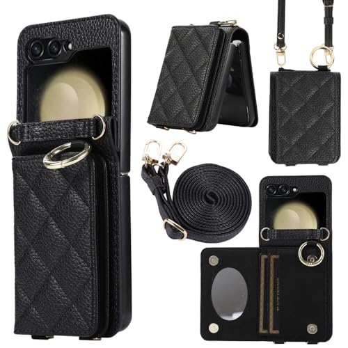Coque en cuir de qualité supérieure pour Samsung Galaxy Z Flip 3 avec anneau et miroir